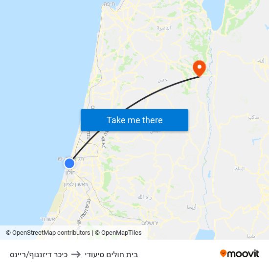 כיכר דיזנגוף/ריינס to בית חולים סיעודי map