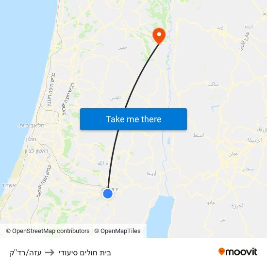 עזה/רד''ק to בית חולים סיעודי map