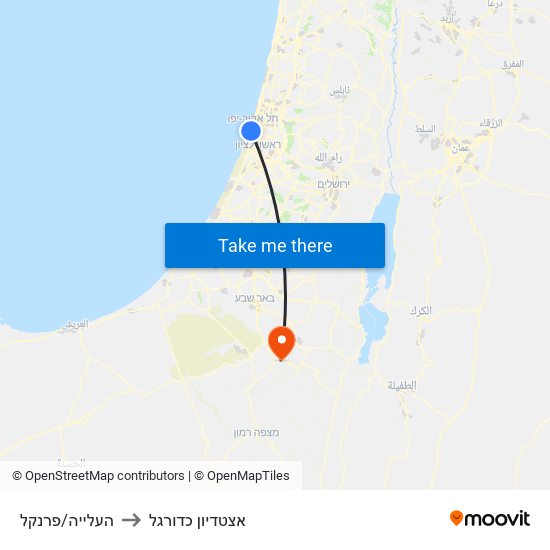 העלייה/פרנקל to אצטדיון כדורגל map