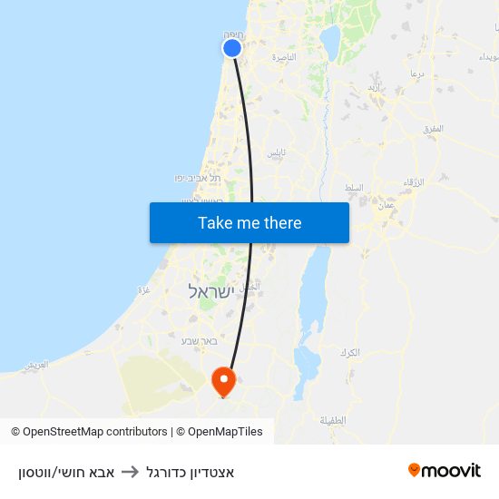 אבא חושי/ווטסון to אצטדיון כדורגל map