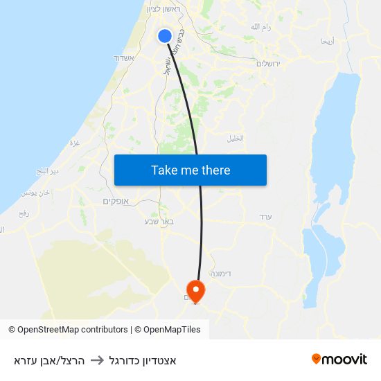 הרצל/אבן עזרא to אצטדיון כדורגל map