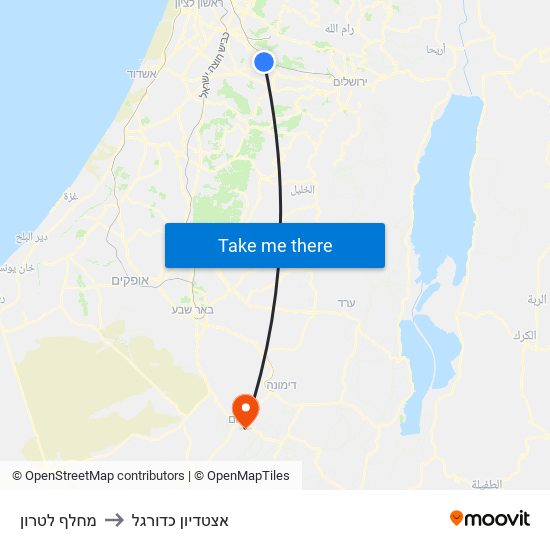 מחלף לטרון to אצטדיון כדורגל map