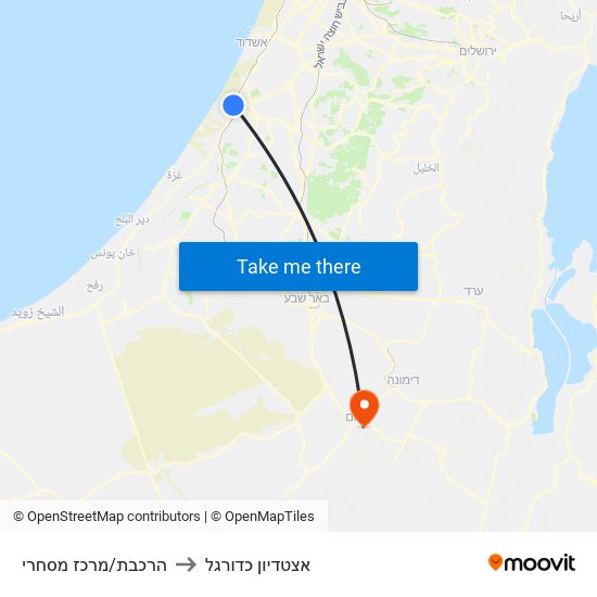 הרכבת/מרכז מסחרי to אצטדיון כדורגל map