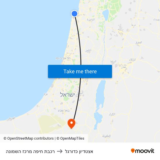 רכבת חיפה מרכז השמונה to אצטדיון כדורגל map