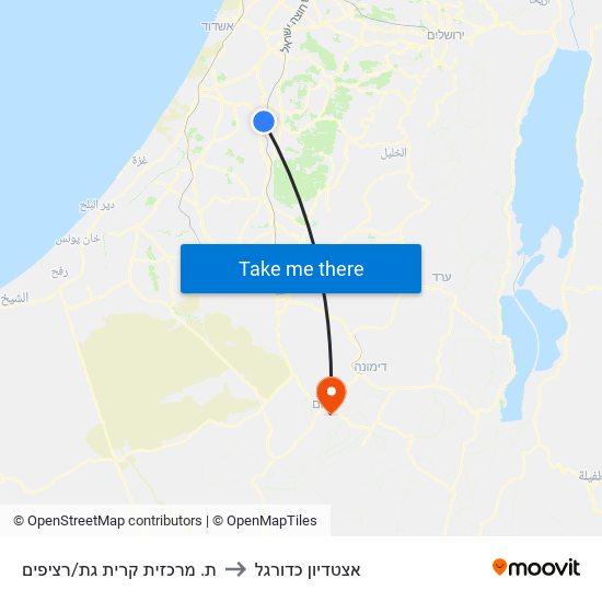 ת. מרכזית קרית גת/רציפים to אצטדיון כדורגל map