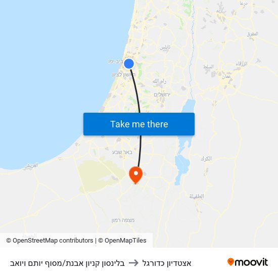 בלינסון קניון אבנת/מסוף יותם ויואב to אצטדיון כדורגל map