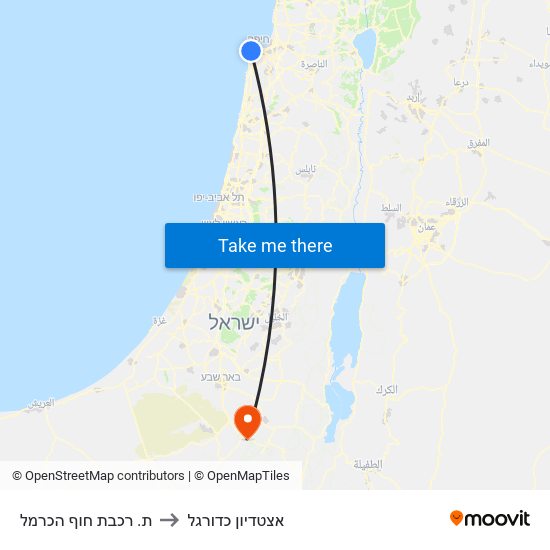 ת. רכבת חוף הכרמל to אצטדיון כדורגל map