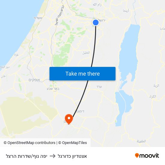 יפה נוף/שדרות הרצל to אצטדיון כדורגל map