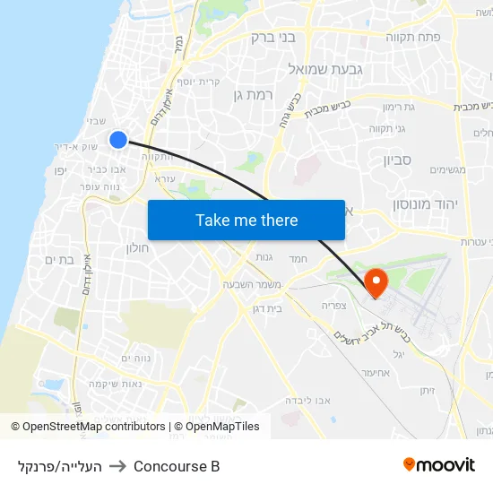 העלייה/פרנקל to Concourse B map