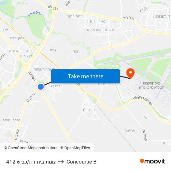 צומת בית דגן/כביש 412 to Concourse B map