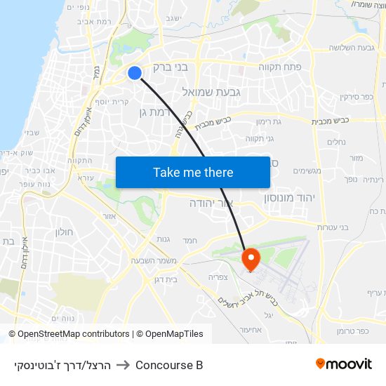 הרצל/דרך ז'בוטינסקי to Concourse B map