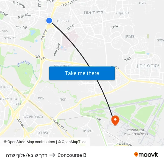 דרך שיבא/אלוף שדה to Concourse B map