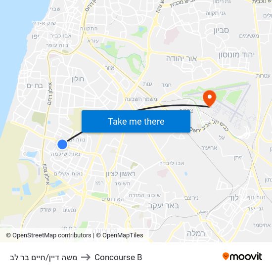 משה דיין/חיים בר לב to Concourse B map