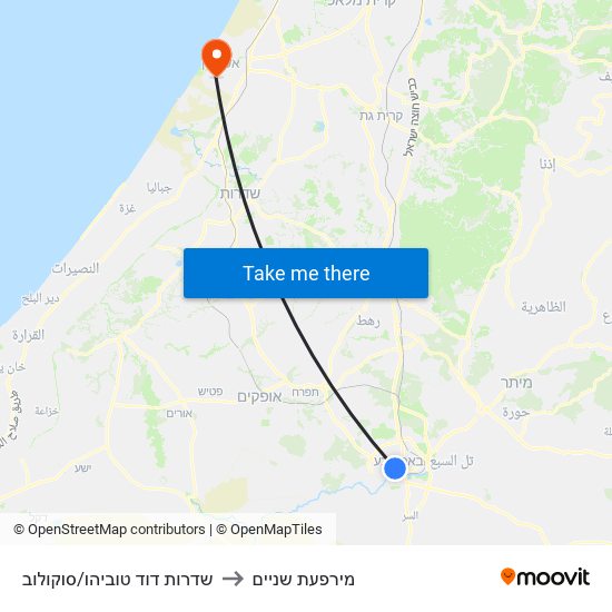 שדרות דוד טוביהו/סוקולוב to מירפעת שניים map