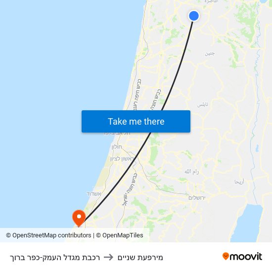 רכבת מגדל העמק-כפר ברוך to מירפעת שניים map