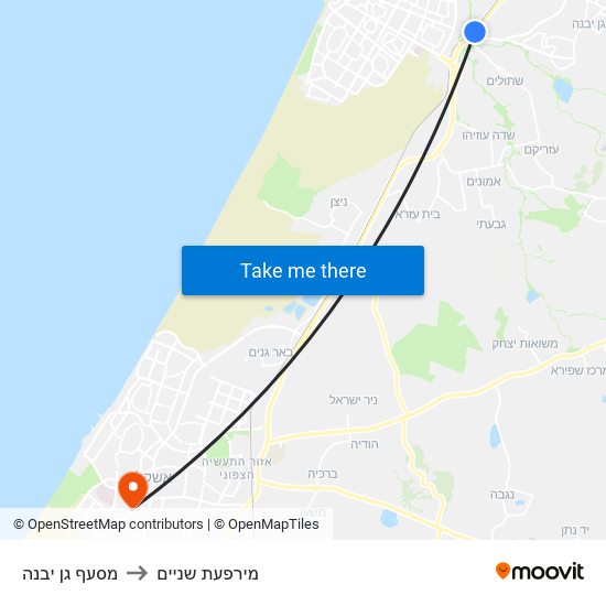 מסעף גן יבנה to מירפעת שניים map