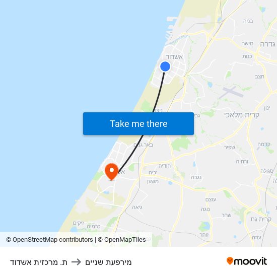 ת. מרכזית אשדוד to מירפעת שניים map