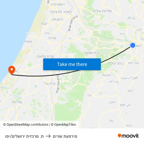 ת. מרכזית ירושלים/יפו to מירפעת שניים map