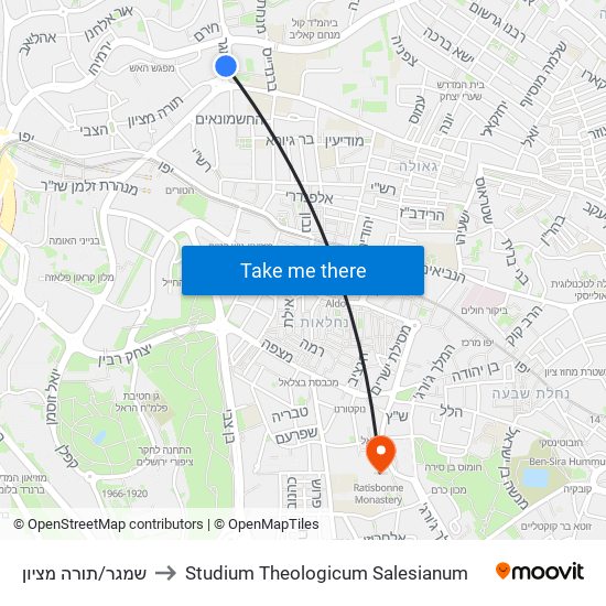 שמגר/תורה מציון to Studium Theologicum Salesianum map