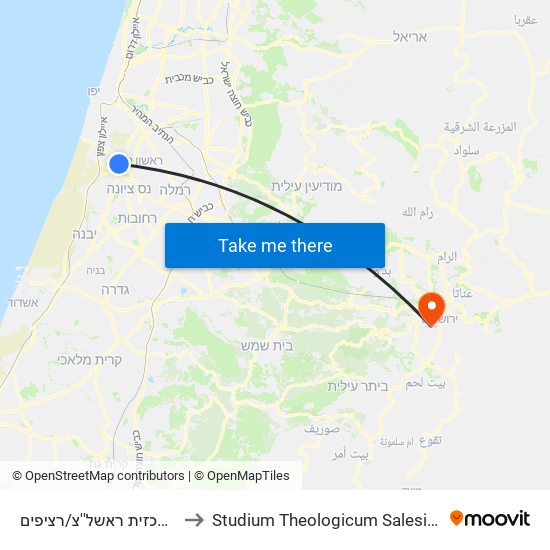 ת. מרכזית ראשל''צ/רציפים to Studium Theologicum Salesianum map