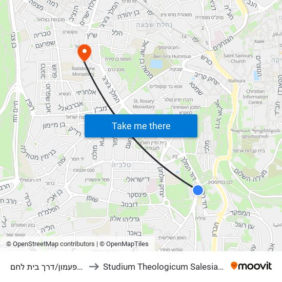 גן הפעמון/דרך בית לחם to Studium Theologicum Salesianum map