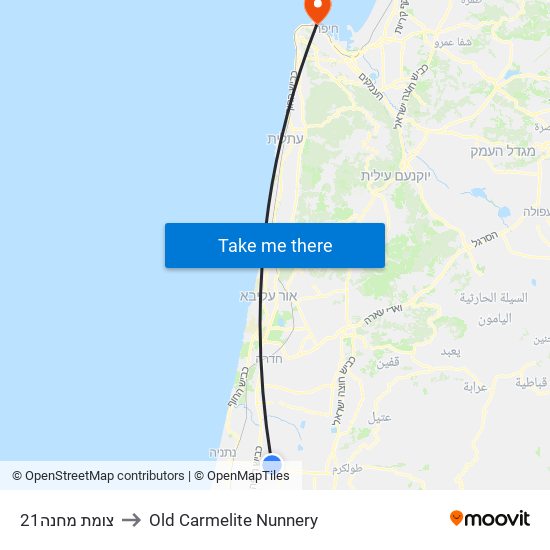 צומת מחנה21 to Old Carmelite Nunnery map