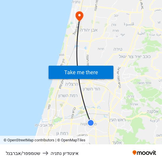 שטמפפר/אברבנל to איצטדיון נתניה map