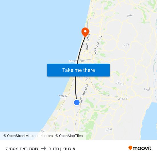 צומת ראם מסמיה to איצטדיון נתניה map