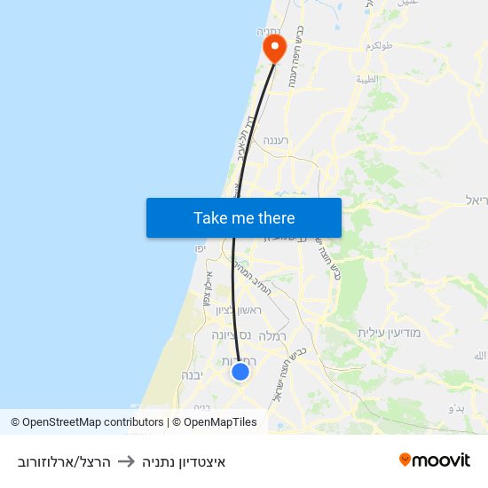 הרצל/ארלוזורוב to איצטדיון נתניה map