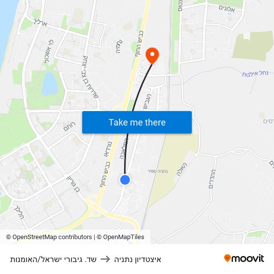 שד. גיבורי ישראל/האומנות to איצטדיון נתניה map