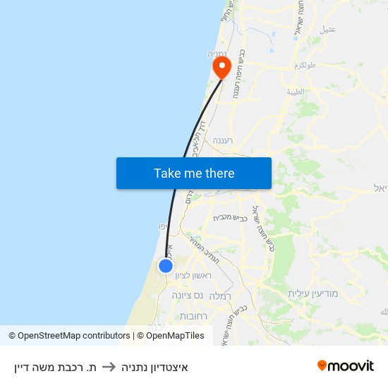 ת. רכבת משה דיין to איצטדיון נתניה map