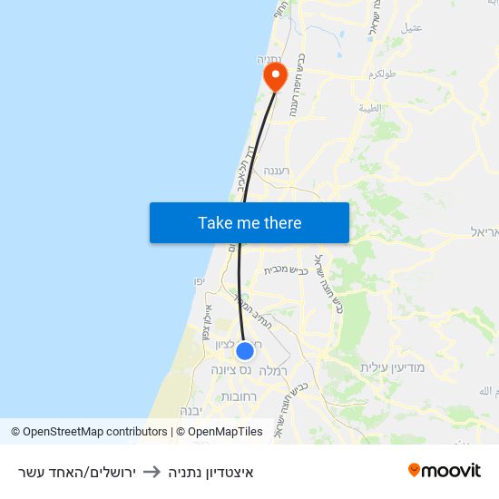 ירושלים/האחד עשר to איצטדיון נתניה map