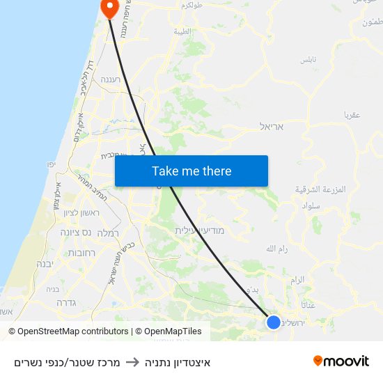 מרכז שטנר/כנפי נשרים to איצטדיון נתניה map