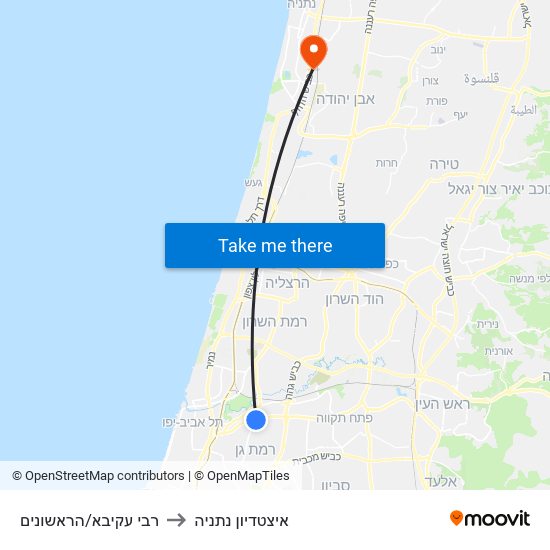 רבי עקיבא/הראשונים to איצטדיון נתניה map