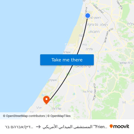 משה דיין/אברהם בר to المستشفى الميداني الأمريكي ""Friend-Ships"" map