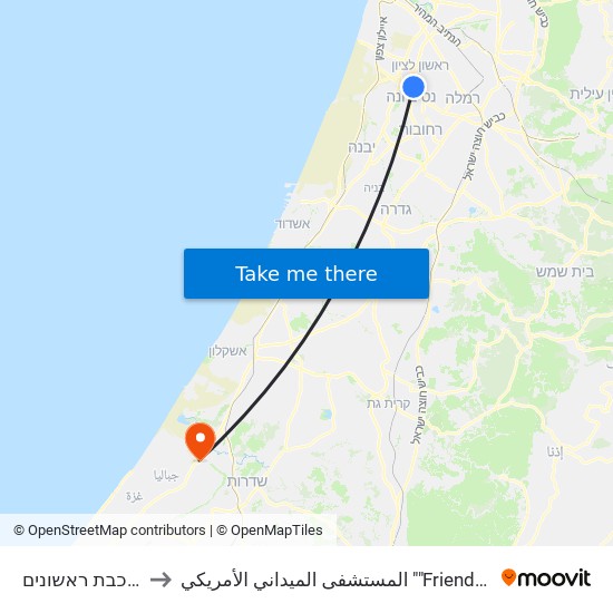 ת. רכבת ראשונים to المستشفى الميداني الأمريكي ""Friend-Ships"" map