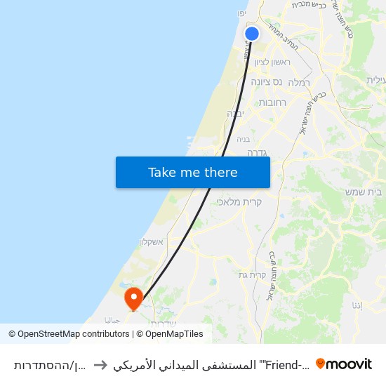 ויצמן/ההסתדרות to المستشفى الميداني الأمريكي ""Friend-Ships"" map