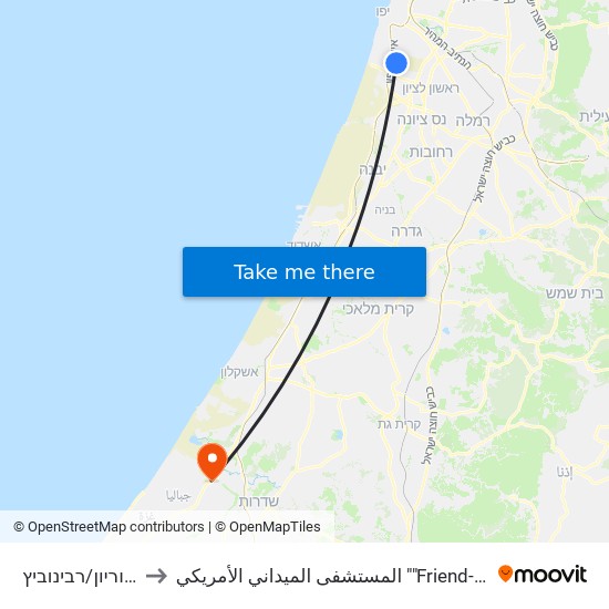 בן גוריון/רבינוביץ to المستشفى الميداني الأمريكي ""Friend-Ships"" map