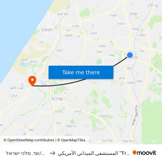 שד. לכיש/שד. מלכי ישראל to المستشفى الميداني الأمريكي ""Friend-Ships"" map