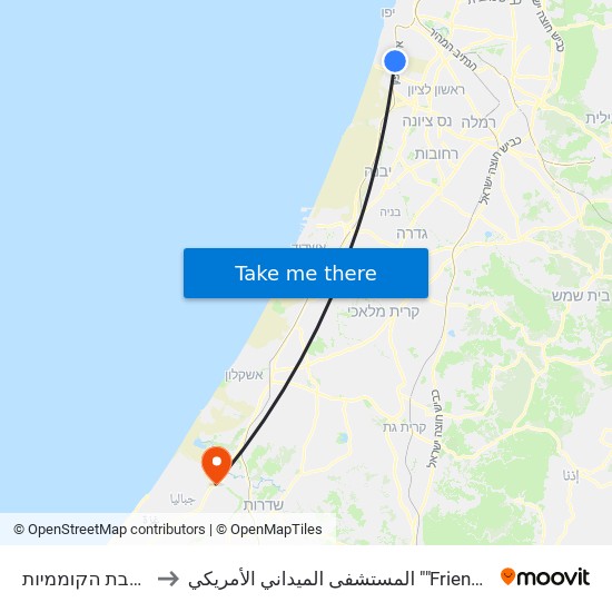 ת. רכבת הקוממיות to المستشفى الميداني الأمريكي ""Friend-Ships"" map