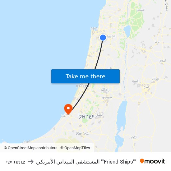 צומת ישי to المستشفى الميداني الأمريكي ""Friend-Ships"" map