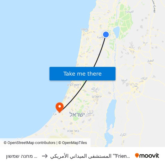 צומת מחנה שמשון to المستشفى الميداني الأمريكي ""Friend-Ships"" map