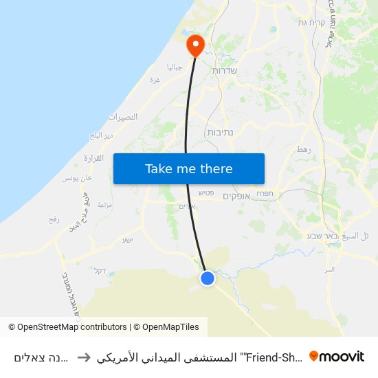 מחנה צאלים to المستشفى الميداني الأمريكي ""Friend-Ships"" map