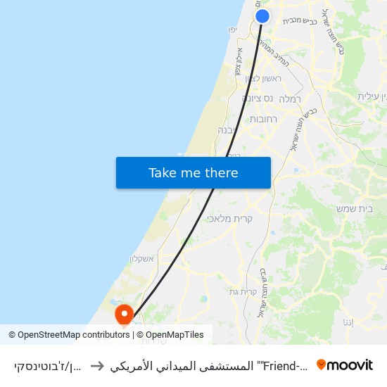 ויצמן/ז'בוטינסקי to المستشفى الميداني الأمريكي ""Friend-Ships"" map