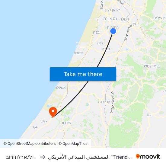 הרצל/ארלוזורוב to المستشفى الميداني الأمريكي ""Friend-Ships"" map