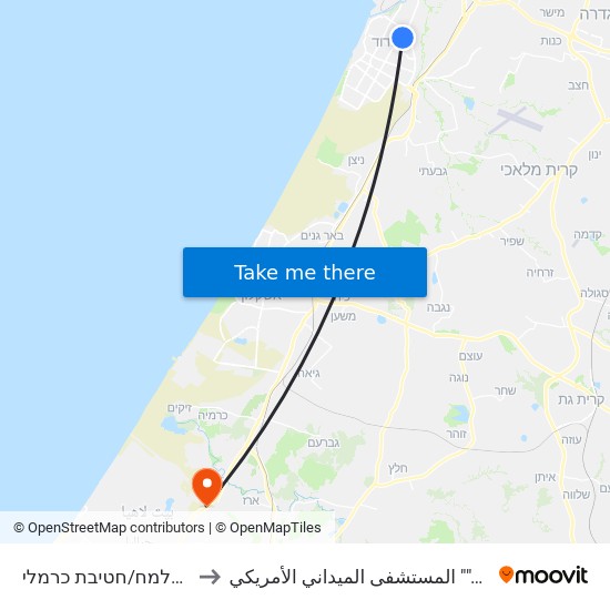 שדרות הפלמח/חטיבת כרמלי to المستشفى الميداني الأمريكي ""Friend-Ships"" map