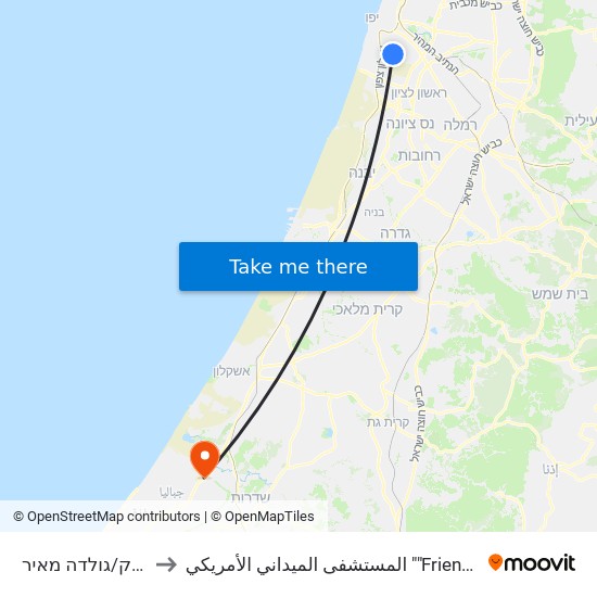 מדיטק/גולדה מאיר to المستشفى الميداني الأمريكي ""Friend-Ships"" map