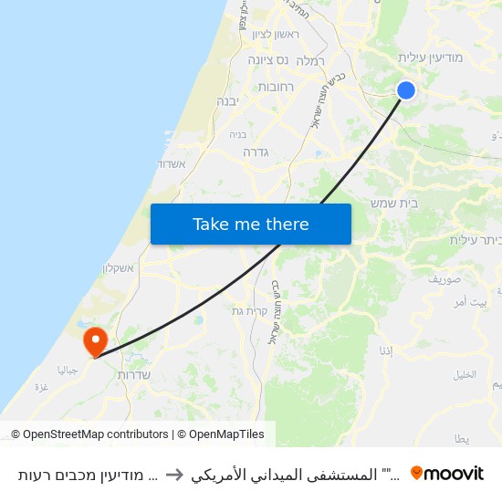 ת. מרכזית מודיעין מכבים רעות to المستشفى الميداني الأمريكي ""Friend-Ships"" map