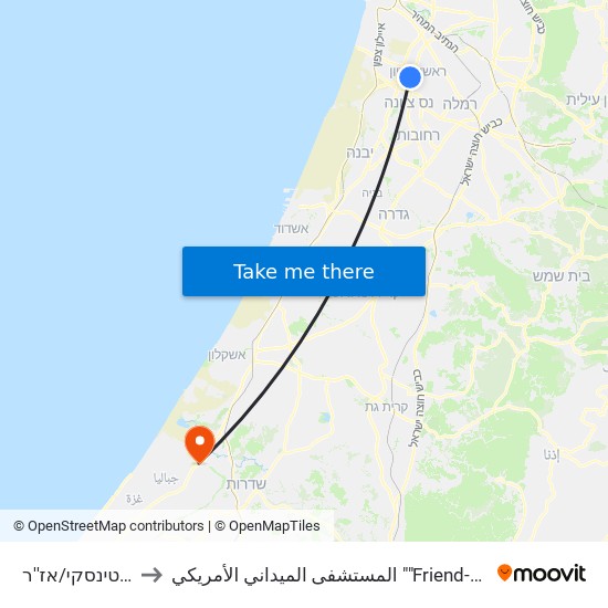 ז'בוטינסקי/אז''ר to المستشفى الميداني الأمريكي ""Friend-Ships"" map