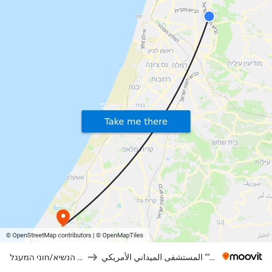 רבי יהודה הנשיא/חוני המעגל to المستشفى الميداني الأمريكي ""Friend-Ships"" map